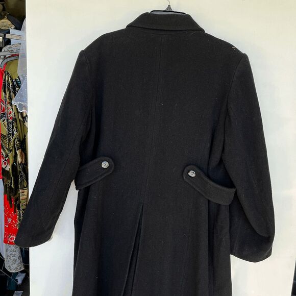 VTG Andrea Berm Black Wool Blend Long Coat L Classic 80s Minimalist - Picture 12 of 12